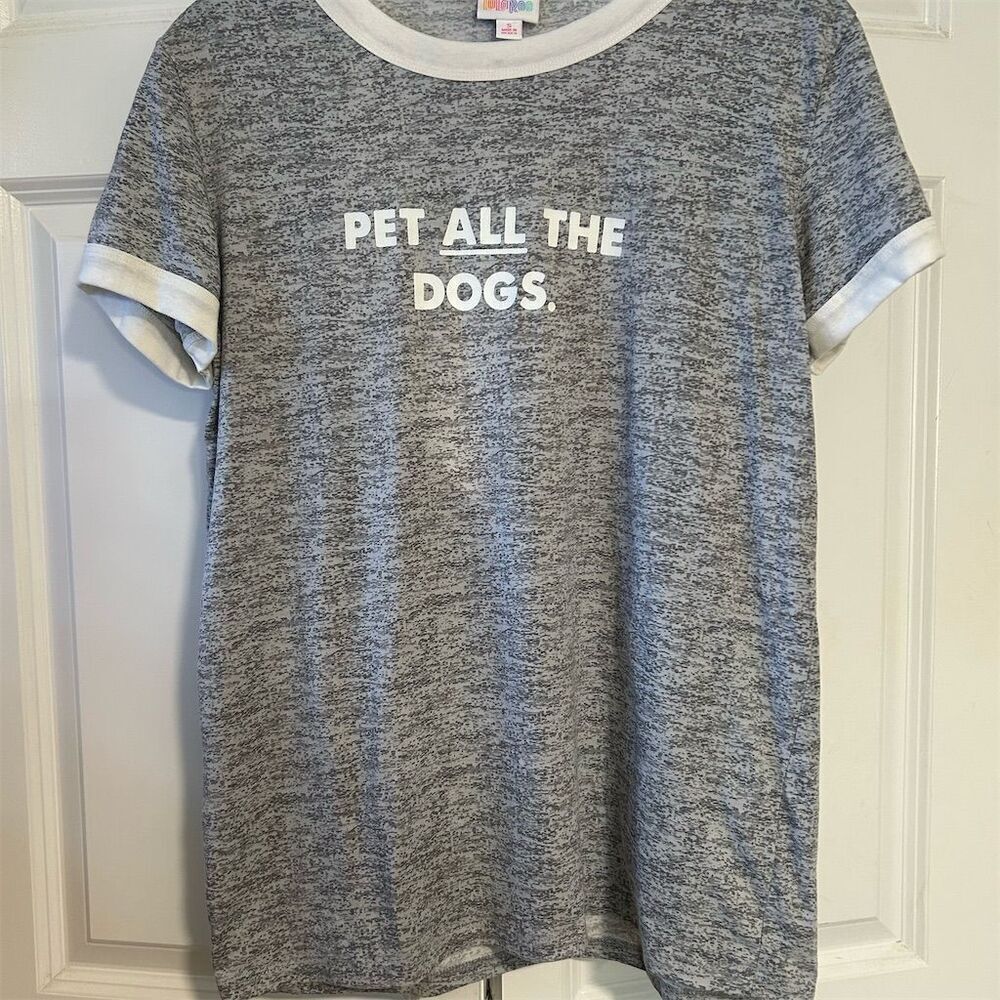 LuLaRoe Women's Gray "Pet All The Dogs" Graphic T-Shirt Size S
